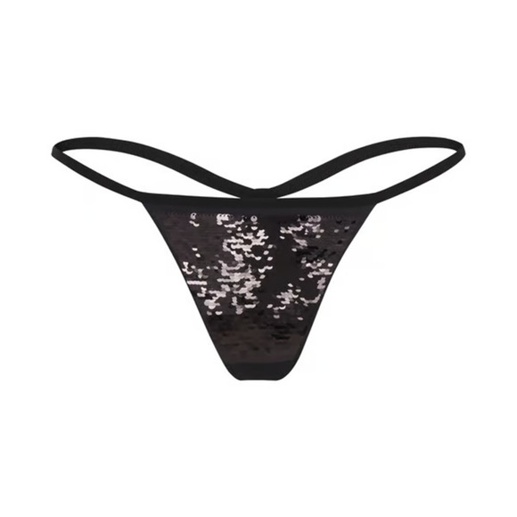 SKIMS Sequin String Thong Onyx Black NWT Size 3X - Picture 1 of 6